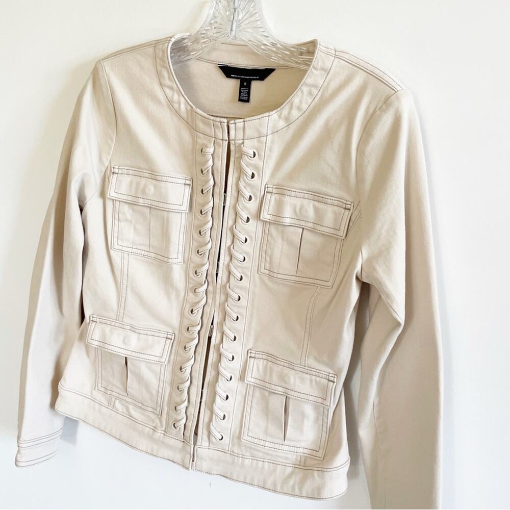 White House Black Market Cream Lace-Up Stylist Jacket - Picture 4 of 8